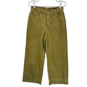 Wrap London Wide Leg Cropped Corduroy Pants Green Yellow 28